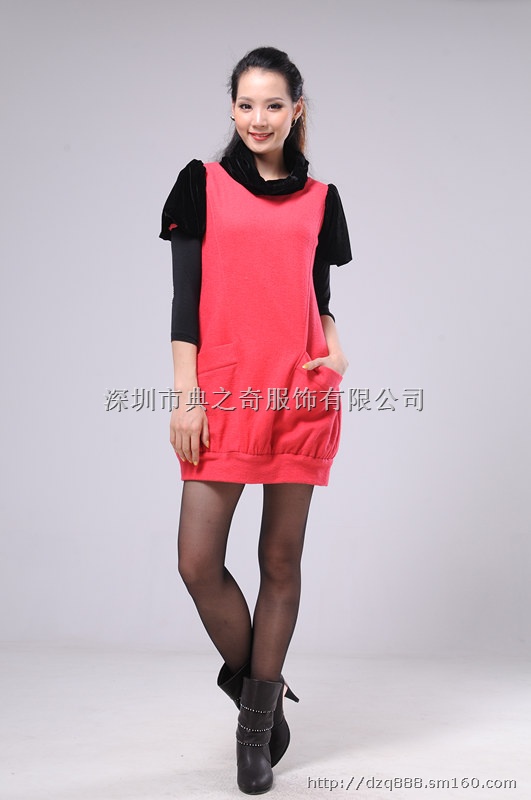 秋冬新款女装韩版淑女气质丝绒高领拼接短袖修身连衣裙