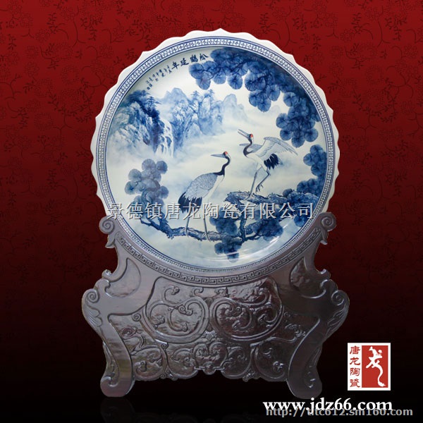 景德镇陶瓷大瓷盘，手绘青花大瓷盘，酒店摆设大瓷盘