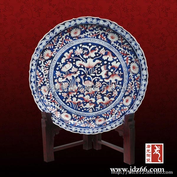 景德镇陶瓷大瓷盘，手绘青花大瓷盘，酒店摆设大瓷盘