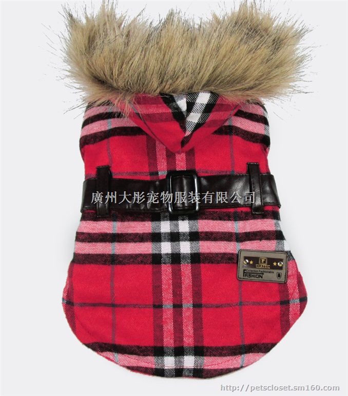 2015新款宠物衣服 欧美束腰呢子大衣 狗狗衣服批