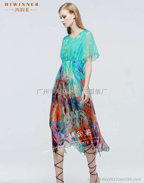 广州2015新款桑蚕丝连衣裙批发价格，鸿韵莱用品质