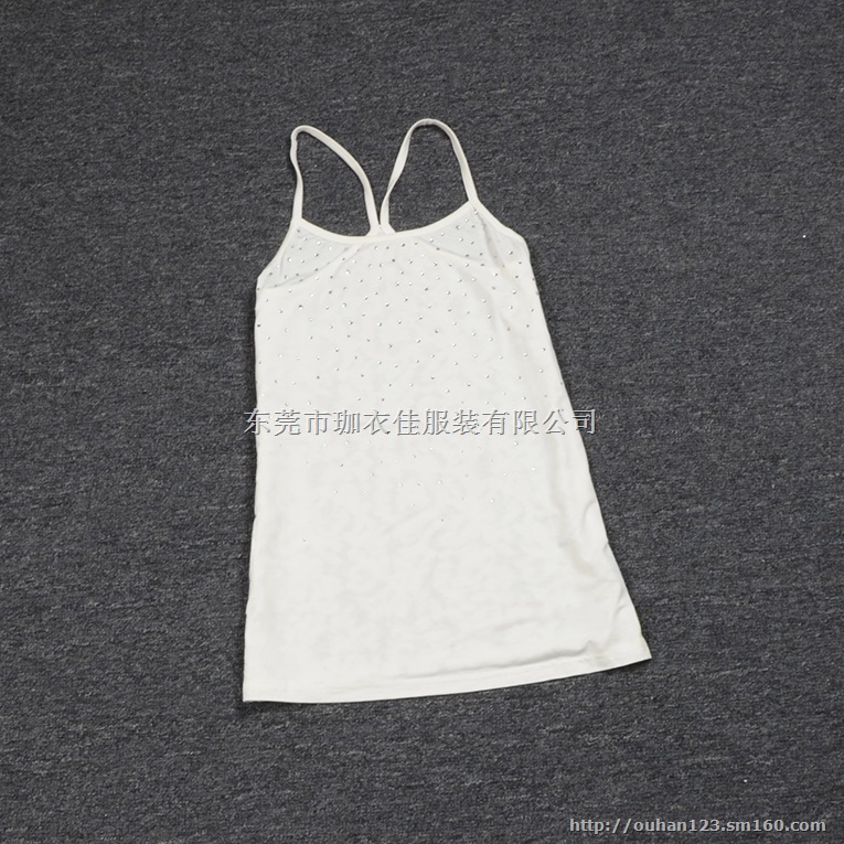 2015夏季新品一字领钉珠韩版修身性感露背吊带衫打