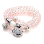 多层粉水晶手链女 长命锁元素手饰 七夕情人节礼物