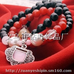 水晶猫眼石手链 多层红玛瑙珍珠手饰 七夕情人节礼物