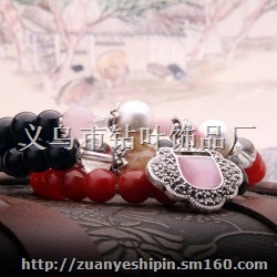 水晶猫眼石手链 多层红玛瑙珍珠手饰 七夕情人节礼物