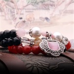 水晶猫眼石手链 多层红玛瑙珍珠手饰 七夕情人节礼物