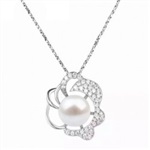 天然淡水珍珠锆石纯银荷叶花吊坠 七夕情人节礼物