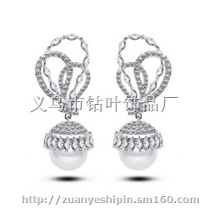 韩国珍珠耳钉女锆石蝴蝶结珍珠耳环 七夕情人节礼物