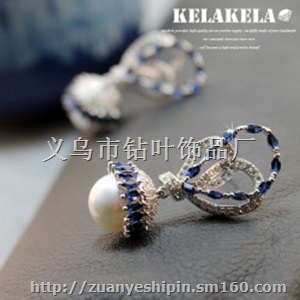 韩国珍珠耳钉女锆石蝴蝶结珍珠耳环 七夕情人节礼物