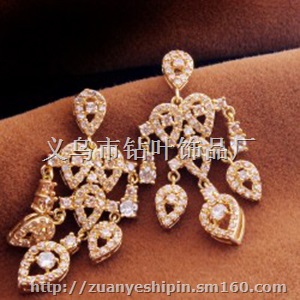 微镶锆石水晶耳饰品 欧美长款耳坠 七夕情人节礼物