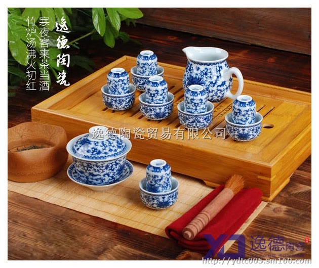 手绘功夫茶具 粉彩陶瓷茶具 青花瓷茶具