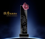 琉璃牡丹花奖杯定做，深圳琉璃奖杯厂家，花展奖杯定做