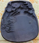 钟创荣端砚年年有余梅花坑砚台17x20x2.5cm
