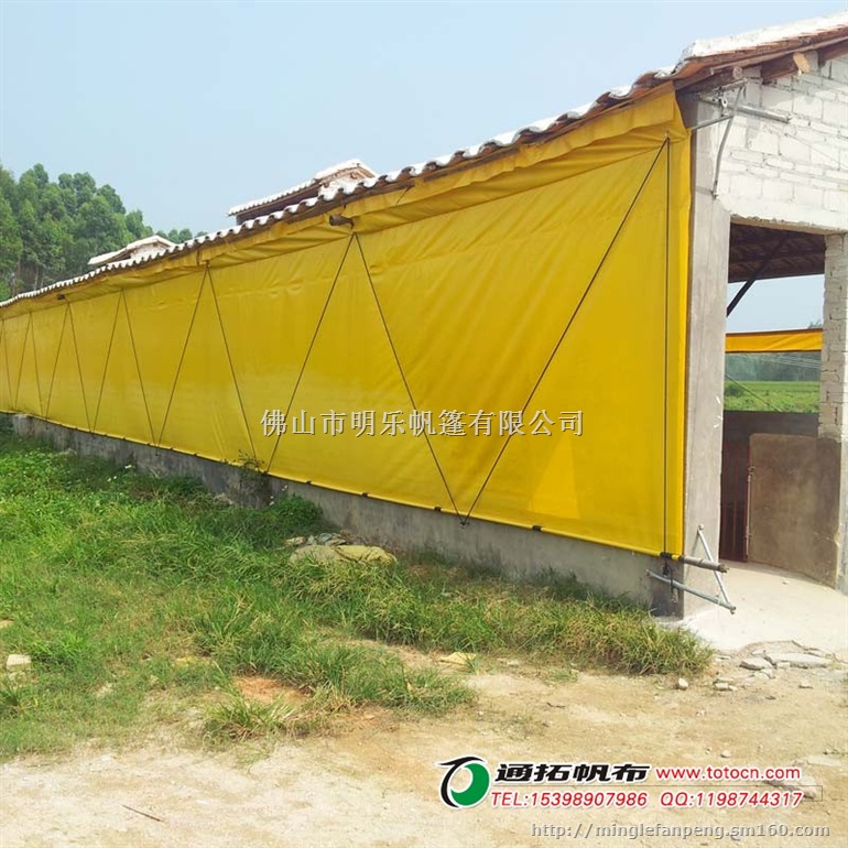 供应江西养殖种猪场帆布舍帘-猪舍帘定做、青岛三防布