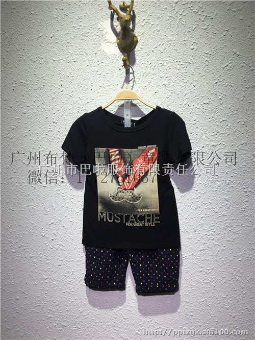 泰安童装奥特莱斯夏季新款欧美婴儿短袖套装货品批发