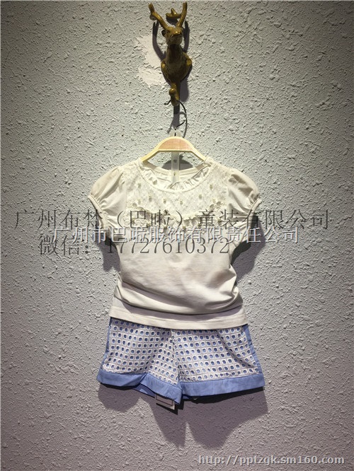 泰安童装奥特莱斯夏季新款欧美婴儿短袖套装货品批发