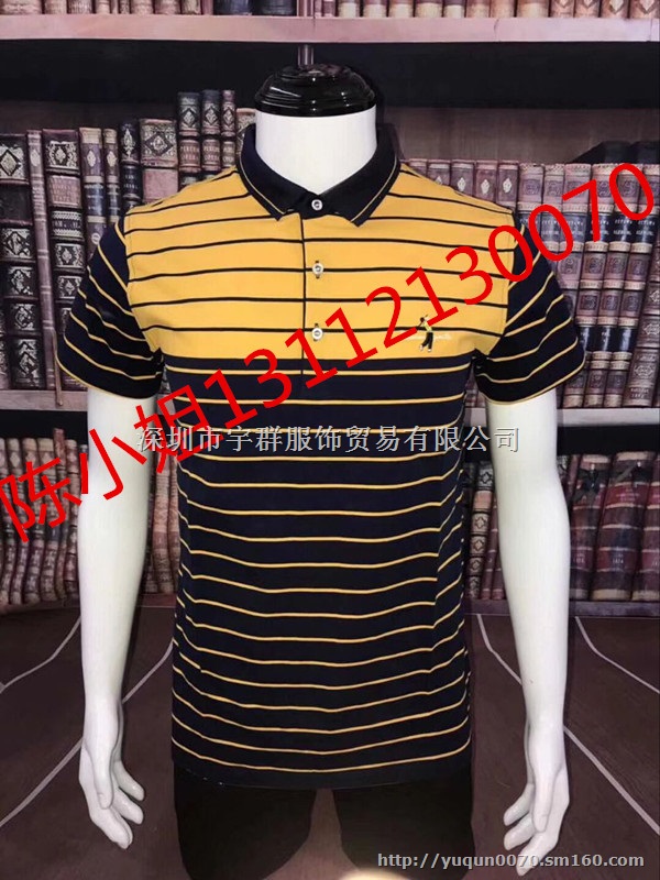 宇群服装男式品牌翻领时尚条纹纯棉短袖男士T恤尾货