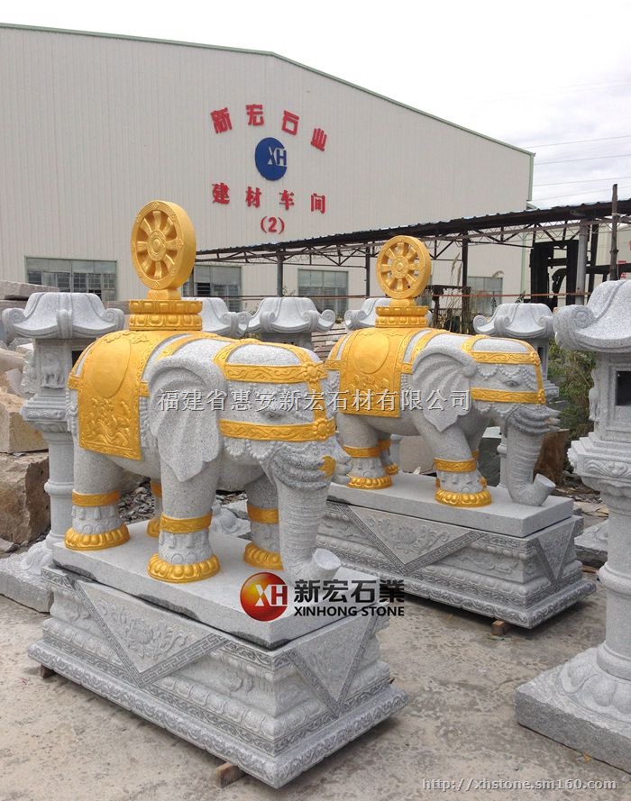 供应寺庙石雕六牙神象(漆金)