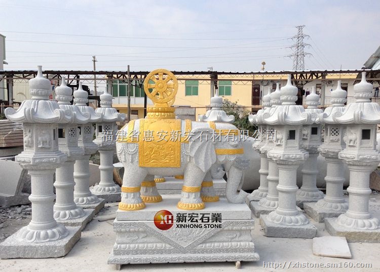 供应寺庙石雕六牙神象(漆金)