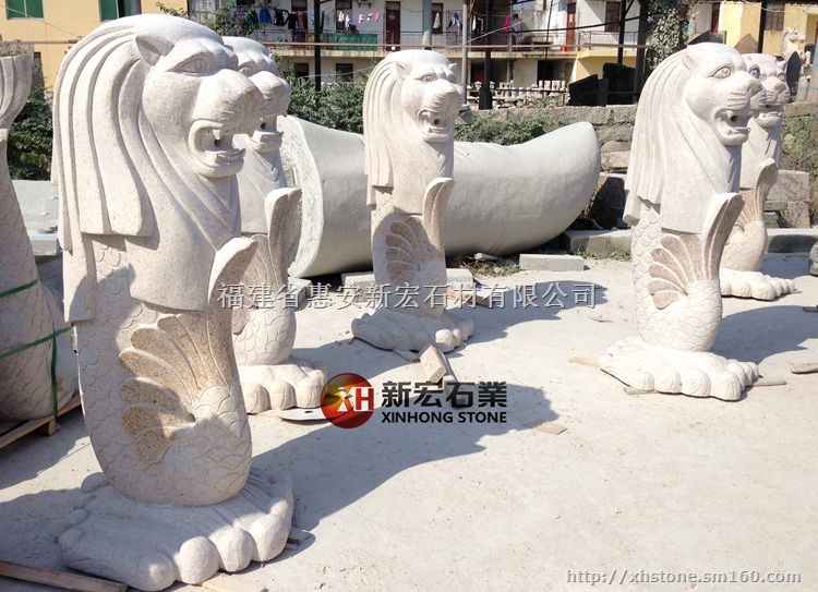 石雕喷水鱼尾狮雕塑