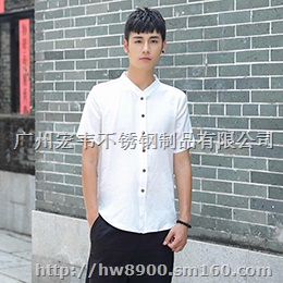 宸贤2019夏季新款棉麻男短袖V领修身纯色透气商务