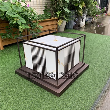 中式仿云石方形落地灯定制电镀草坪灯售楼部柱头灯