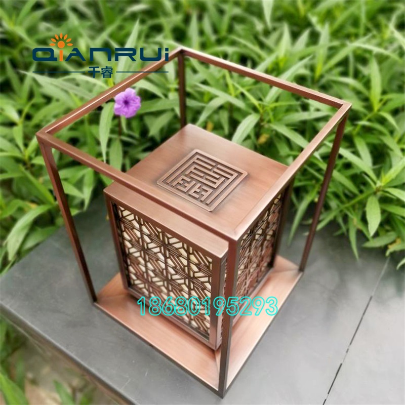 柱头灯刻字人造云柱子灯红古铜高端矮柱灯箱别墅院墙头
