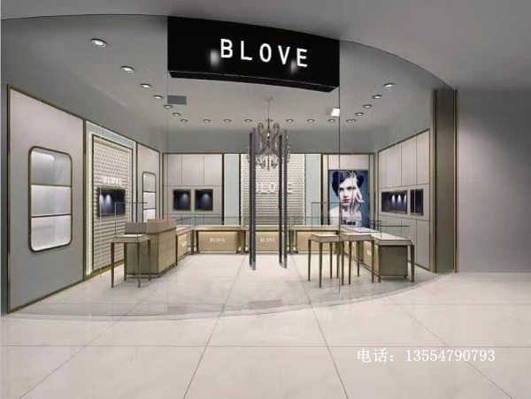 深圳烤漆珠宝展柜定制厂家-珠宝店面展柜设计效果图