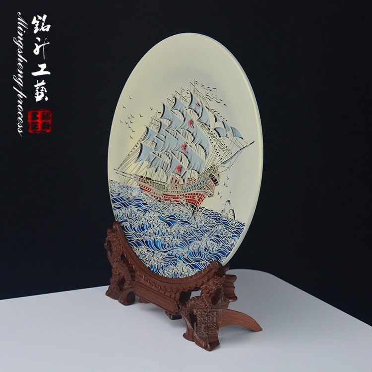 定做高档珐琅奖盘 一帆风顺奖盘摆件 深圳厂家定制