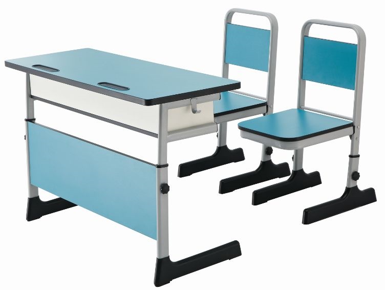 双柱课桌椅 加固双人学生课桌椅 高档加厚塑料学习桌