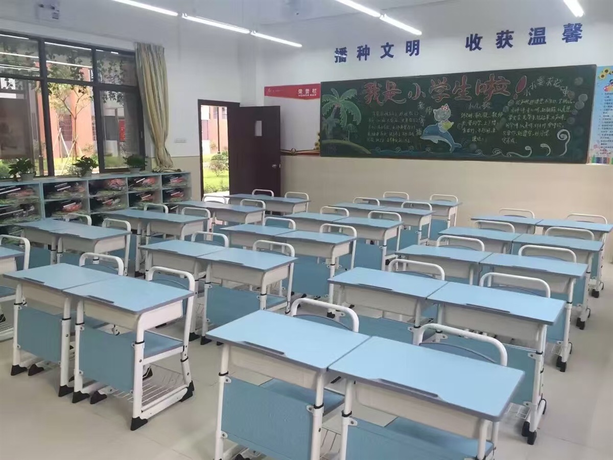 双柱课桌椅 加固双人学生课桌椅 高档加厚塑料学习桌