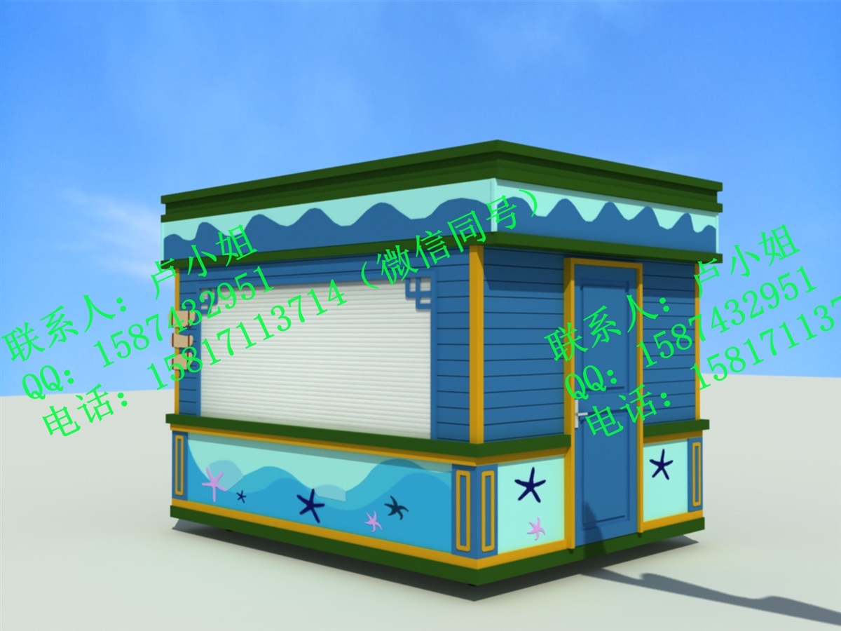 复古街道售卖亭，商业街移动售货车，购物商场零售商亭