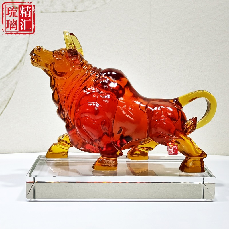 银行周年庆典纪念品 琉璃牛摆件工艺品 生肖牛工艺品