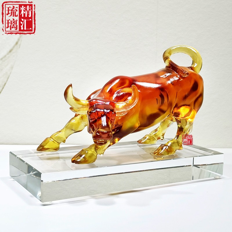 广州琉璃牛摆件 生肖牛工艺品 银行保险礼品定制摆件