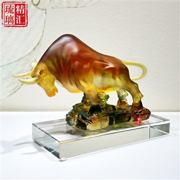 广州琉璃牛摆件 生肖牛工艺品 银行保险礼品定制摆件