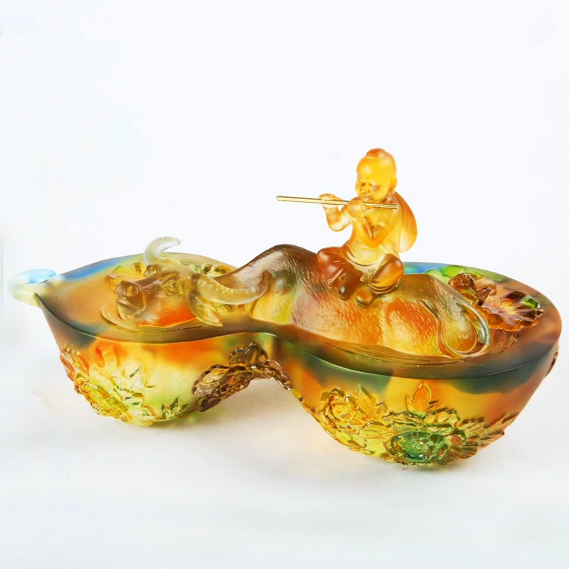 牛生肖礼品 琉璃牛工艺品 广州琉璃礼品厂家银行礼品