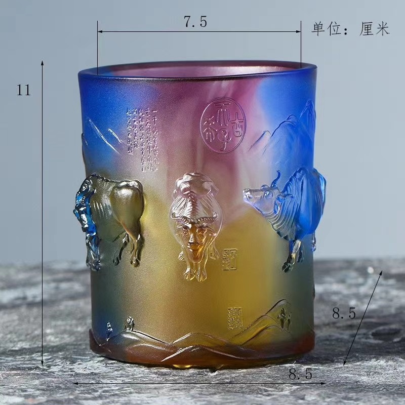 广州琉璃牛礼品定制 琉璃牛笔筒 五牛图笔筒银行礼品