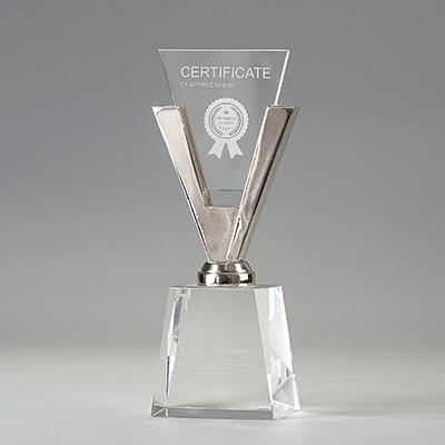 金银铜水晶奖杯 合金水晶结合V自行奖杯定做 可定制