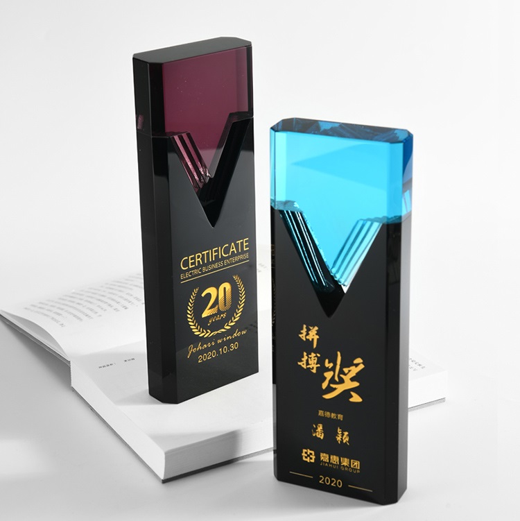 制胜奖牌 琉璃V字形奖杯 水晶奖杯定制 厂家直销