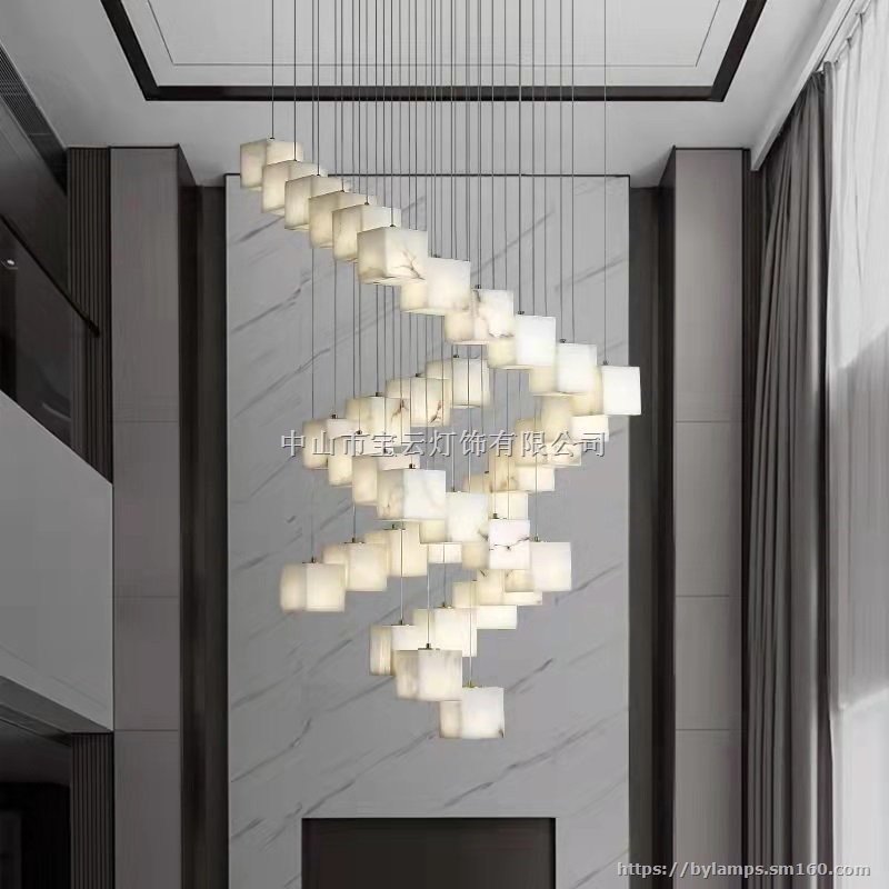 别墅云石灯 客厅云石吊灯 全铜家用灯具定制