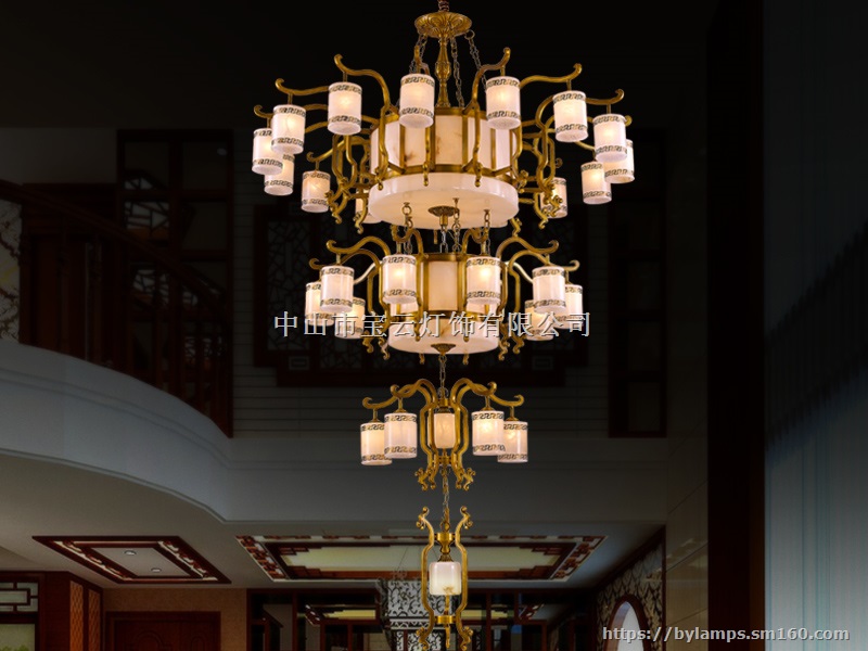 别墅云石灯 客厅云石吊灯 全铜家用灯具定制