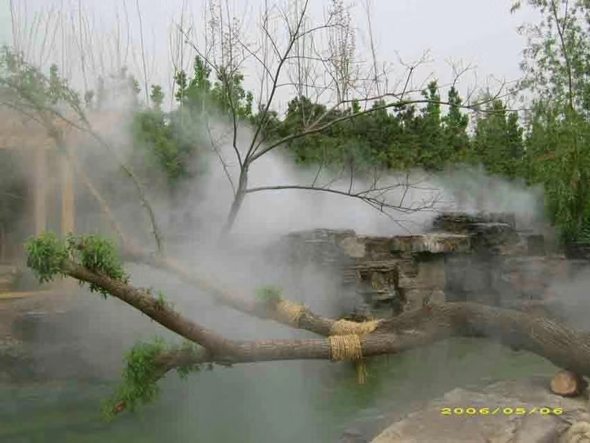园林假山中的喷雾景观.水景人造雾是怎么做出来的--