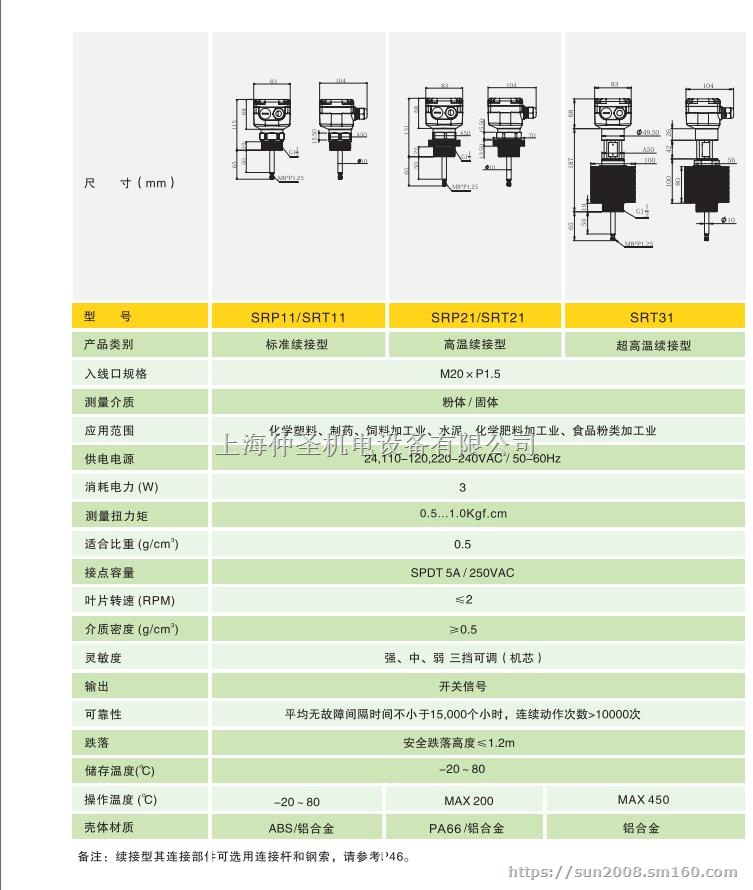 EMA伊玛阻旋式料位开关续接型SRP11系列